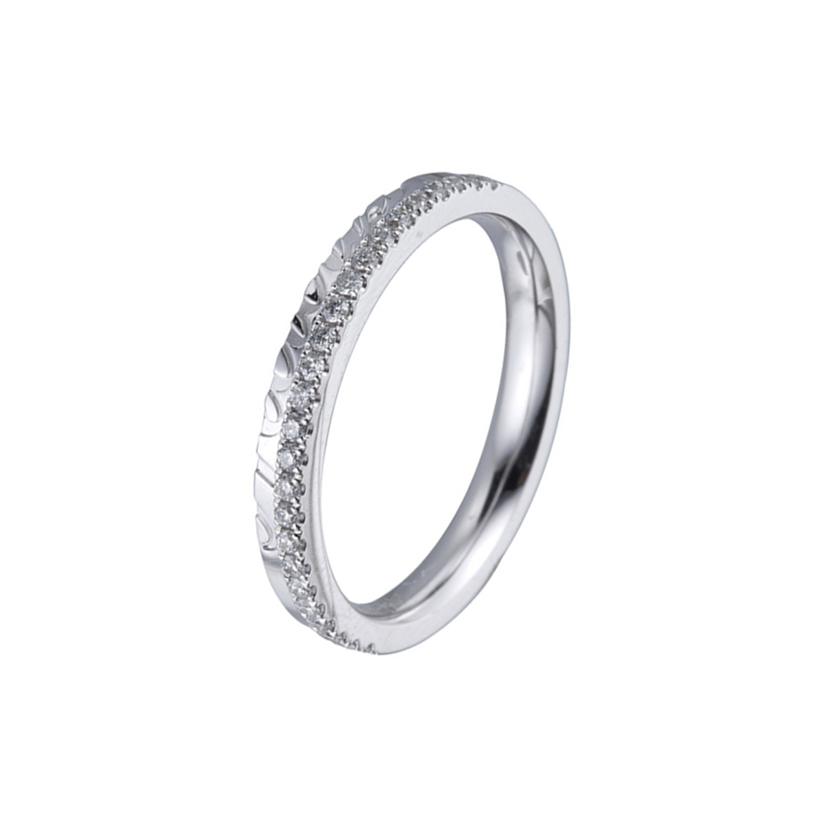 六福珠寶18K金對戒 - "一往情深-Precious"18K金(白色)鑽石訂婚/結婚對戒(女戒)