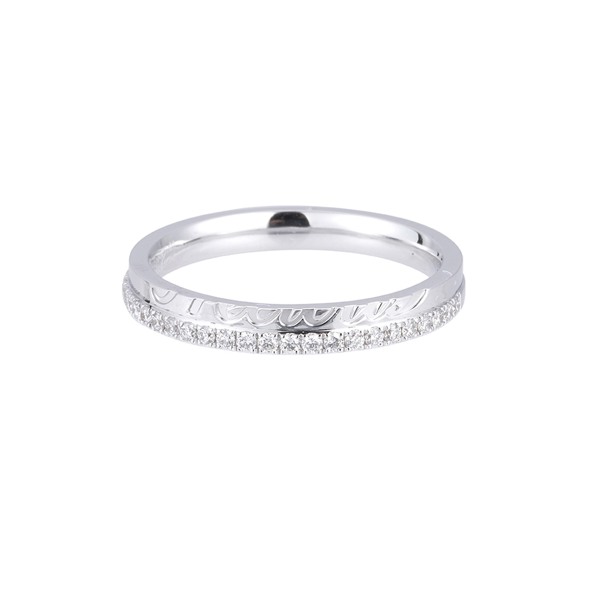 六福珠寶18K金對戒 - "一往情深-Precious"18K金(白色)鑽石訂婚/結婚對戒(女戒)
