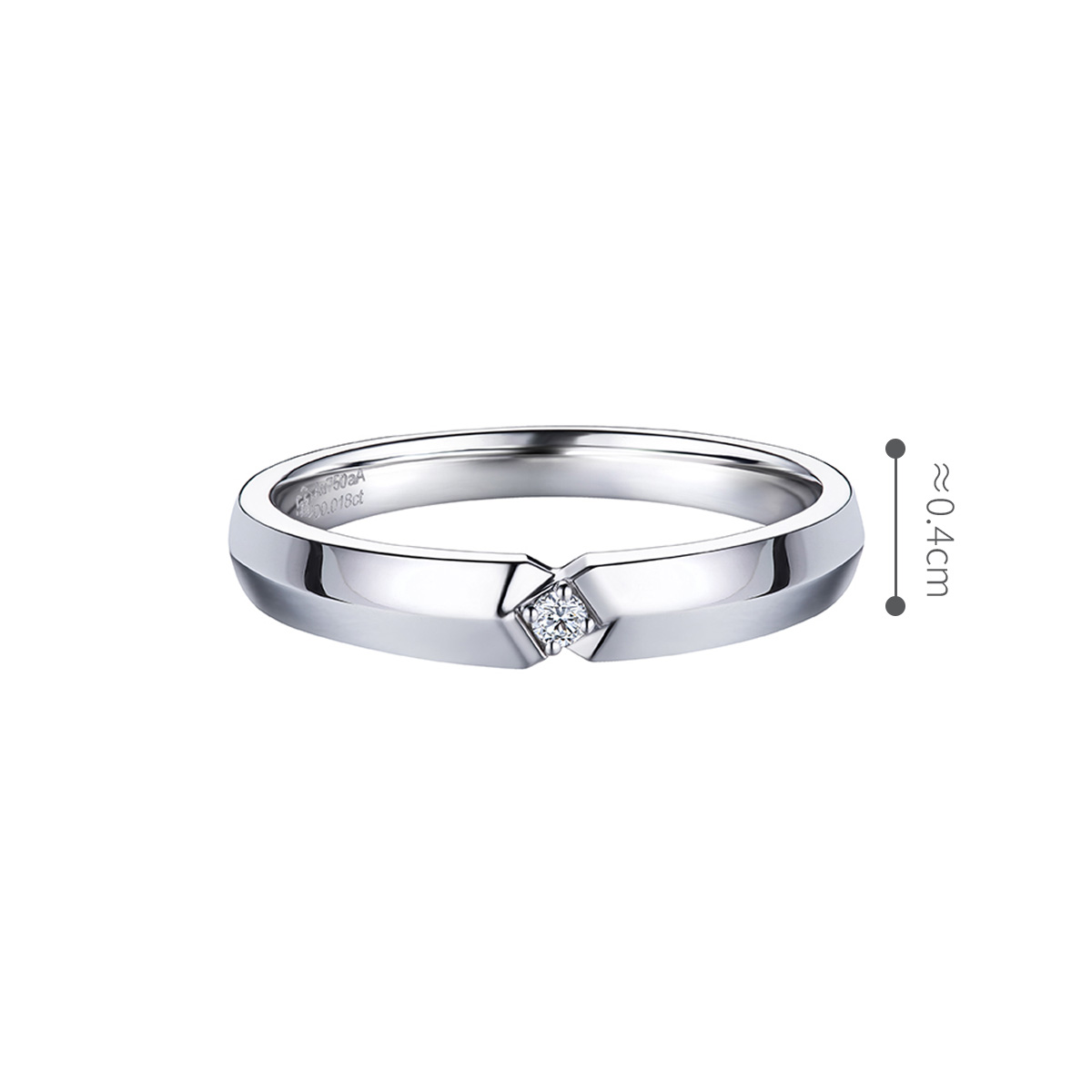 六福珠寶18K金對戒 - "一見傾心"劍脊設計18K金(白色)鑽石情侶對戒(男戒)