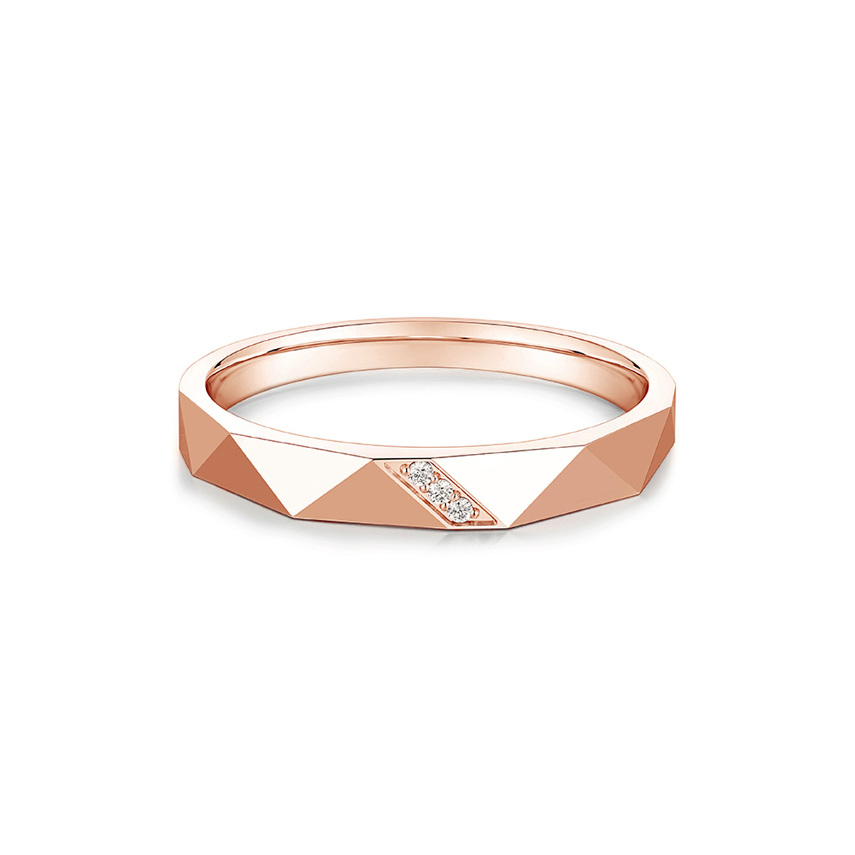 六福珠寶18K金對戒 - “愛之以恆”18K玫瑰金鑽石對戒(女戒)