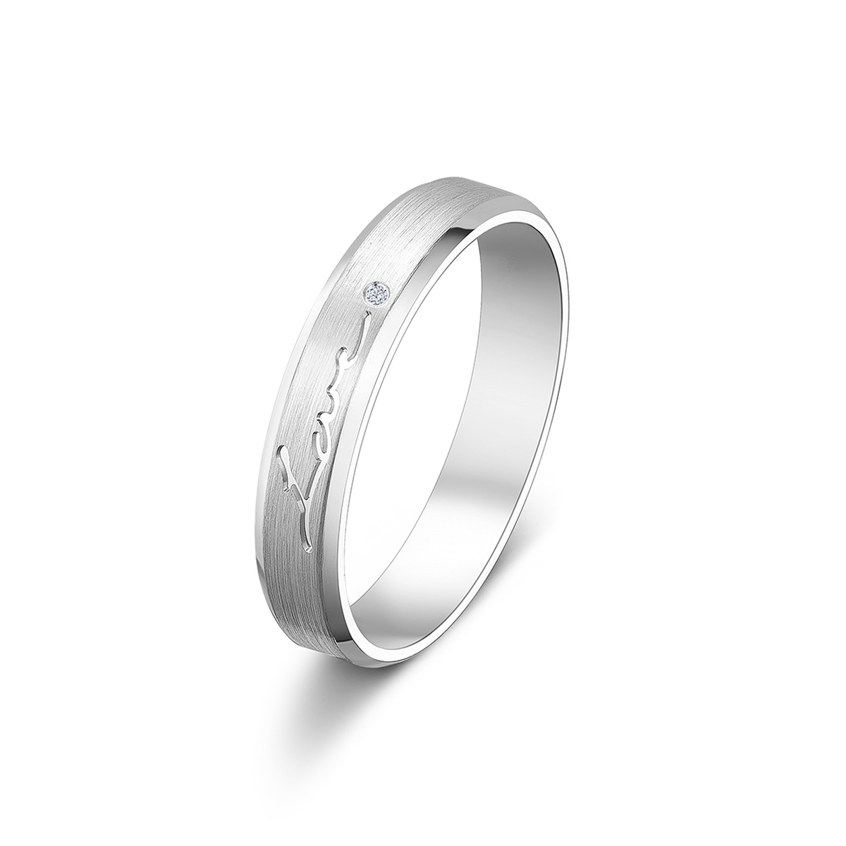 六福珠寶18K金對戒 - "Love Forever"18K金(白色)鑽石情侶對戒(女戒)