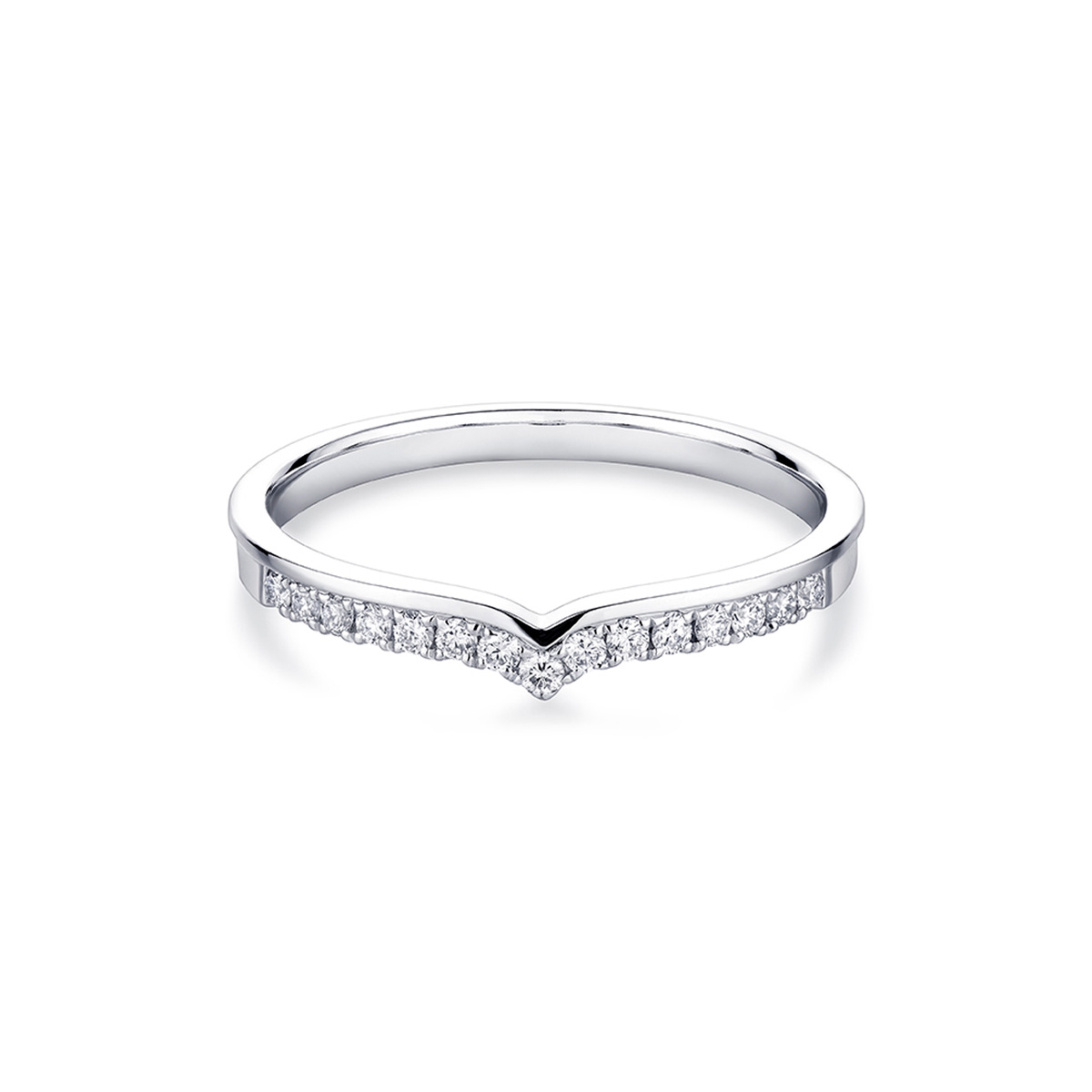 六福珠寶18K金對戒 - “幸福相契”18K金(白色)鑽石對戒(女戒)