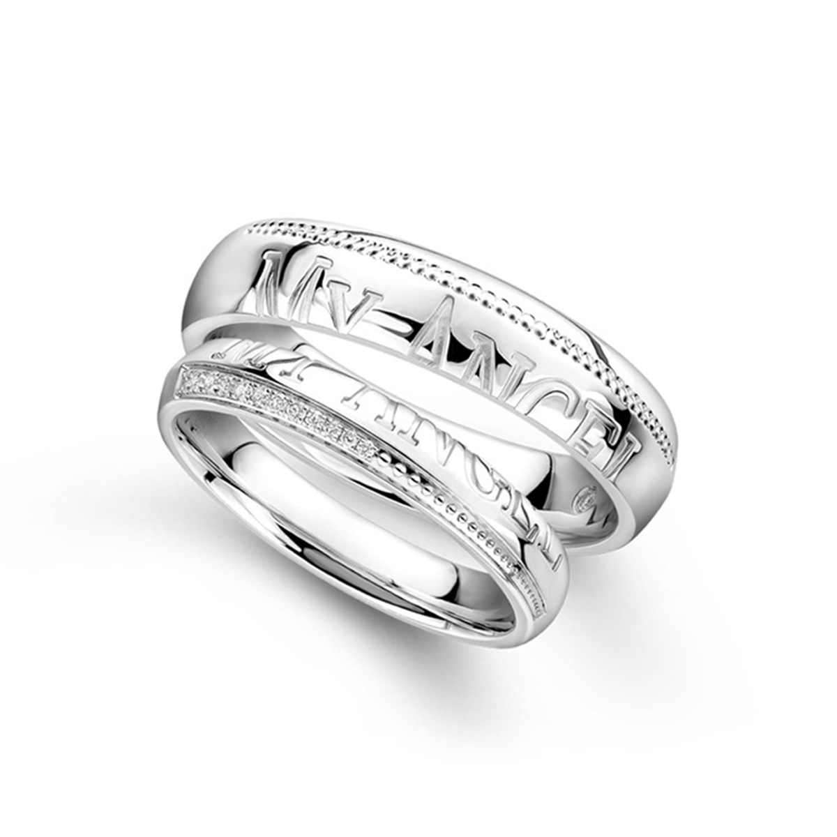 六福珠寶18K金對戒 - "天地之作 MY ANGEL"18K金(白色)鑽石對戒(女戒)