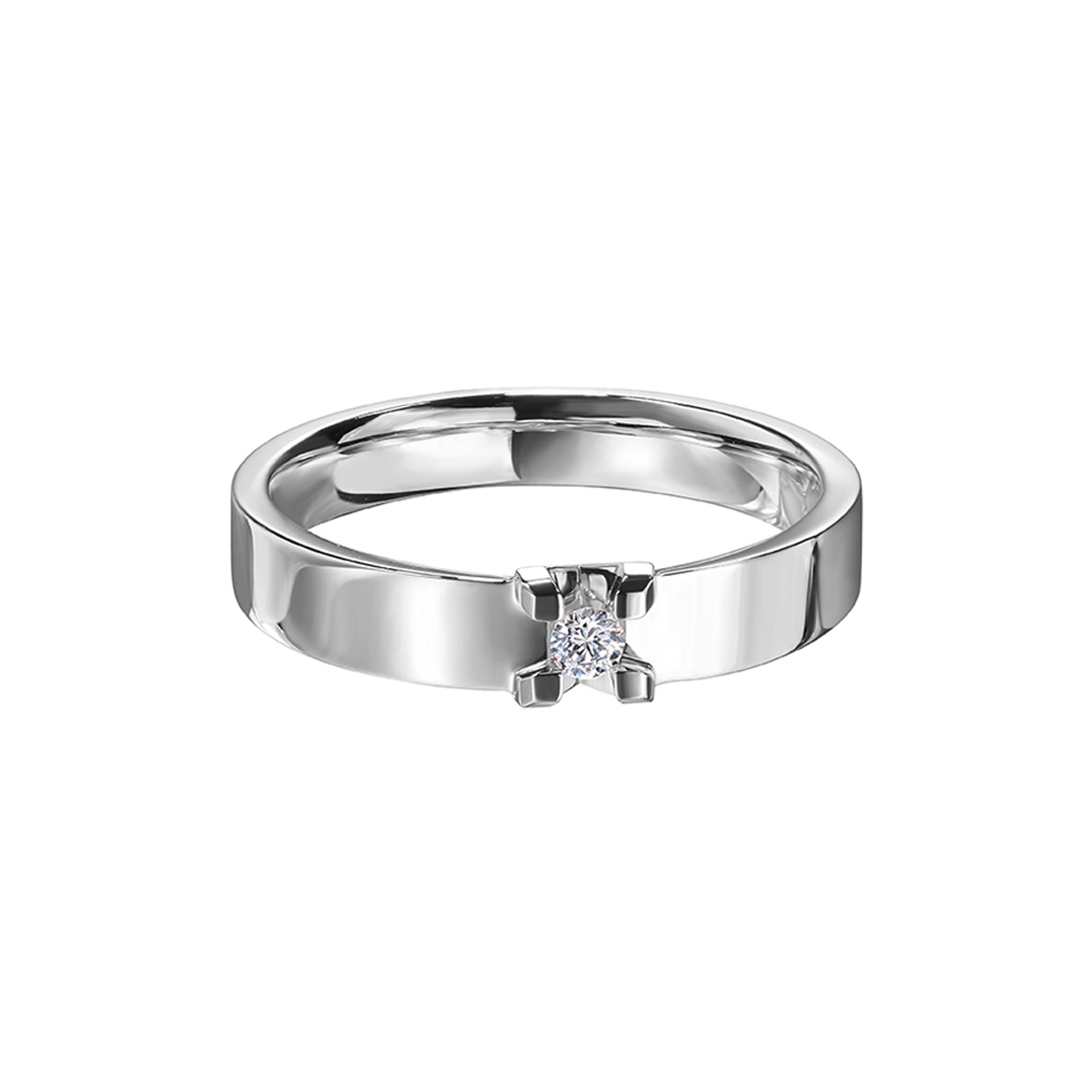 六福珠寶18K金對戒 - "深情款款"18K金(白色)平臂鑽石對戒(女戒)