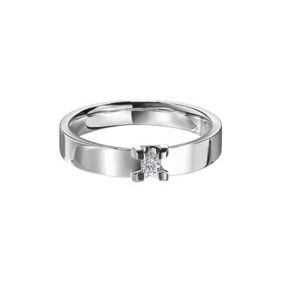 六福珠寶18K金對戒 - "深情款款"18K金(白色)平臂鑽石對戒(女戒)