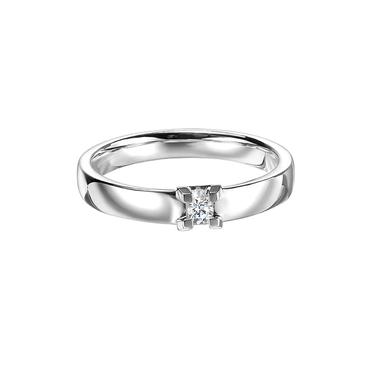 六福珠寶18K金對戒 - “Hexicon”18K金(白色)卜臂鑽石對戒(女戒)