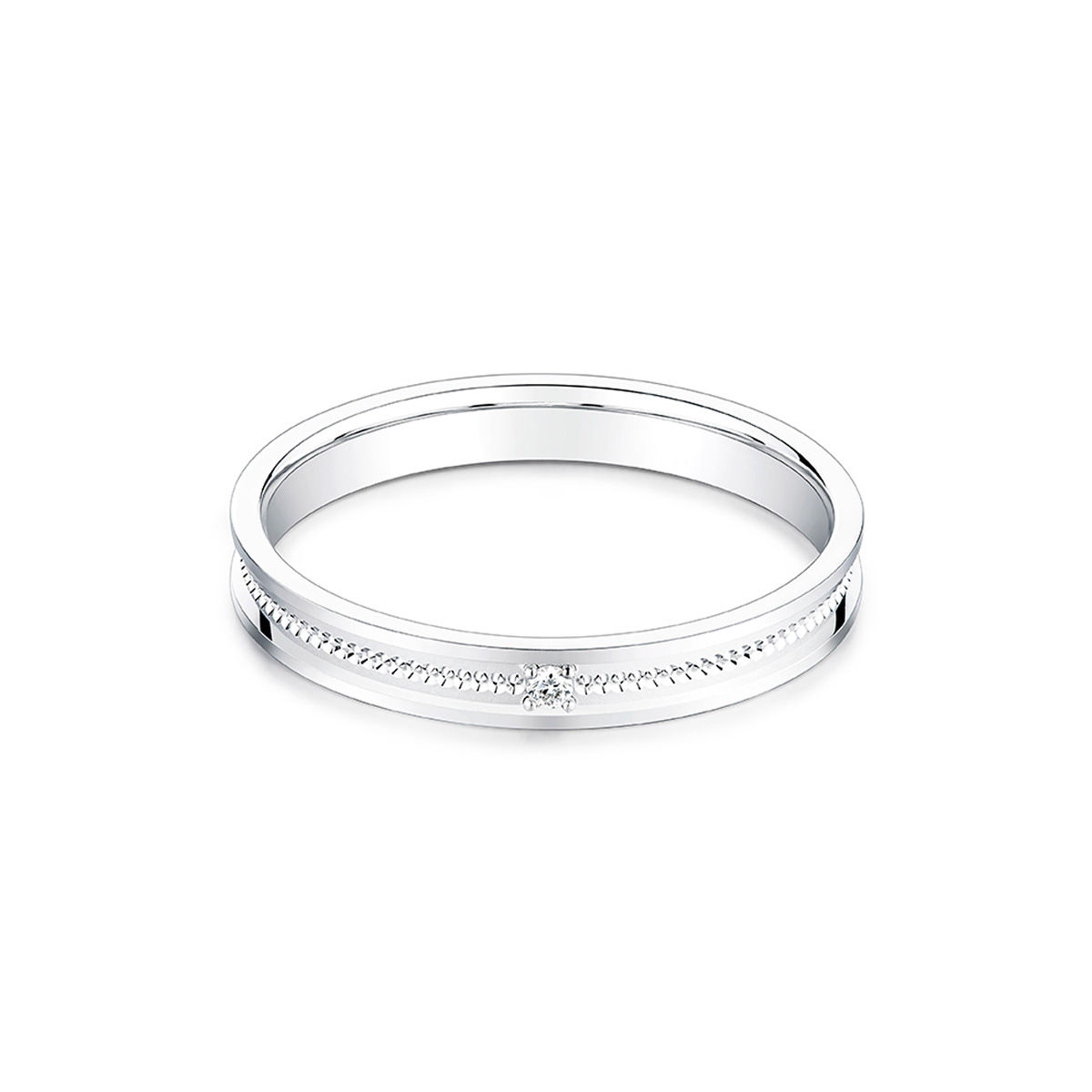 六福珠寶18K金對戒 - “傾愛時光”18K金(白色)鑽石對戒(女戒)