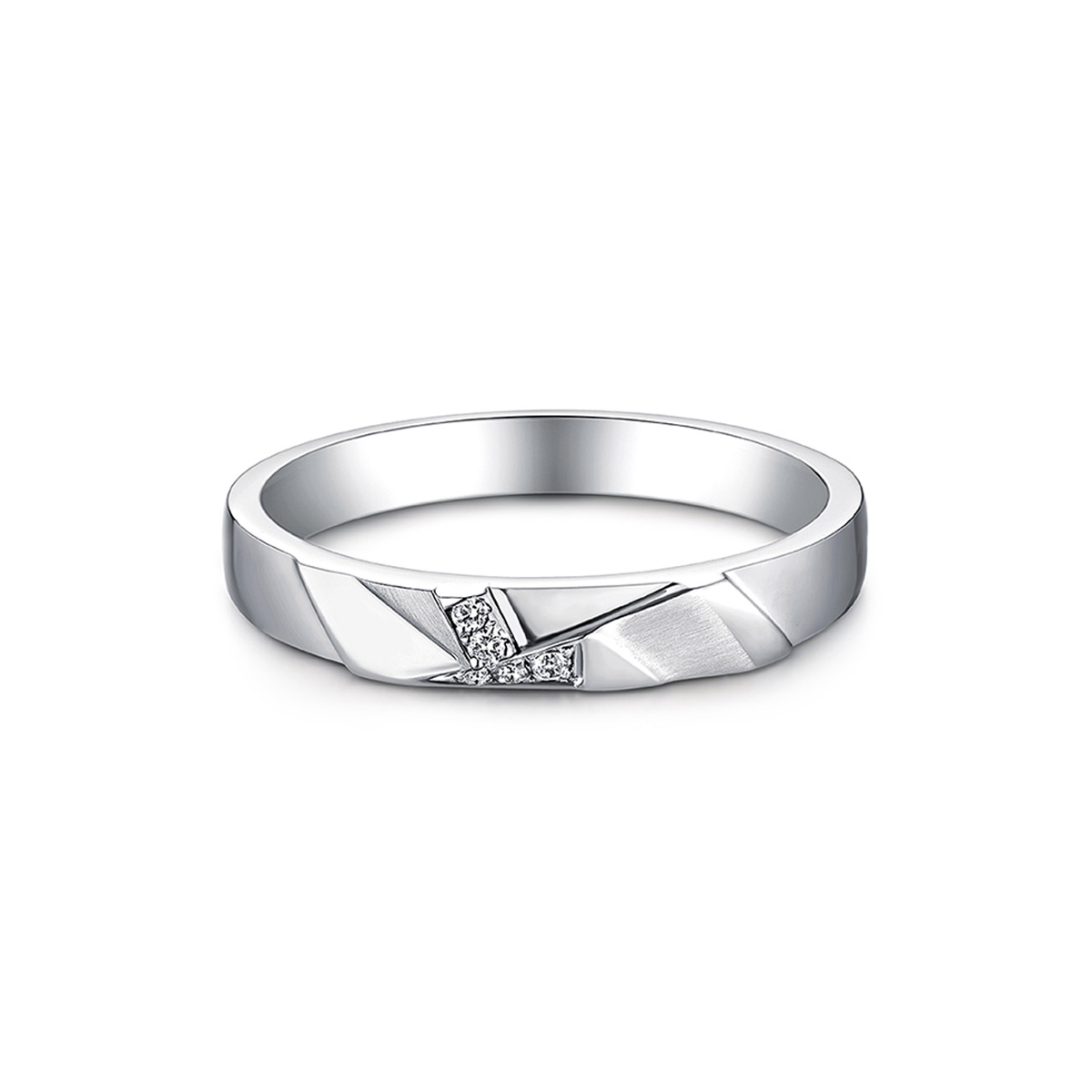 六福珠寶18K金對戒 - "恆愛"18K金(白色)鑽石情侶對戒(女戒)