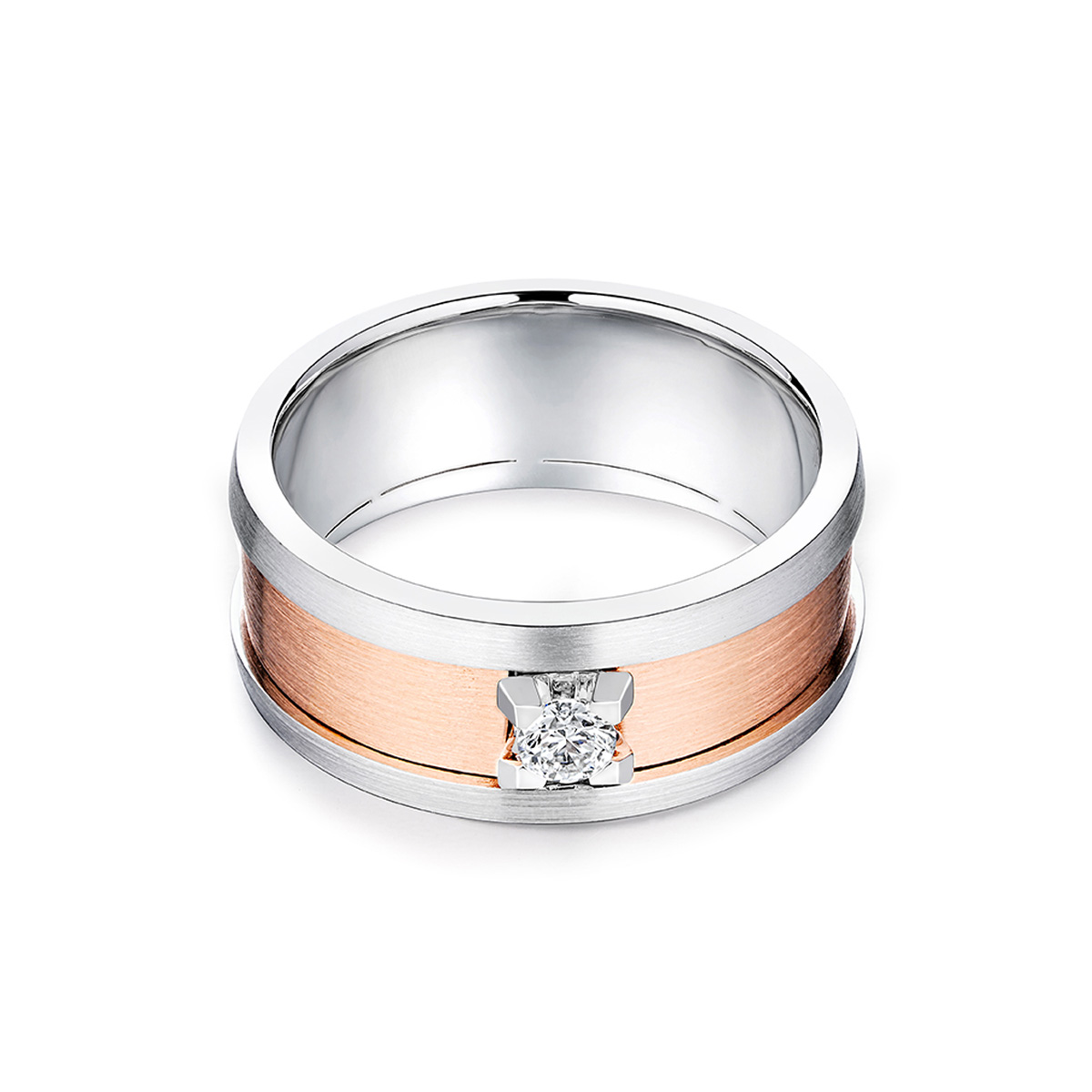 $t('六福珠寶')18K金對戒 - “型格誓約”18K金(分色)三角爪鑽石對戒(女戒)