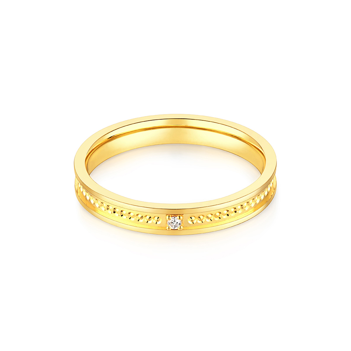 六福珠寶黃金對戒 - “傾愛時光”999足金鑽石對戒(女戒)