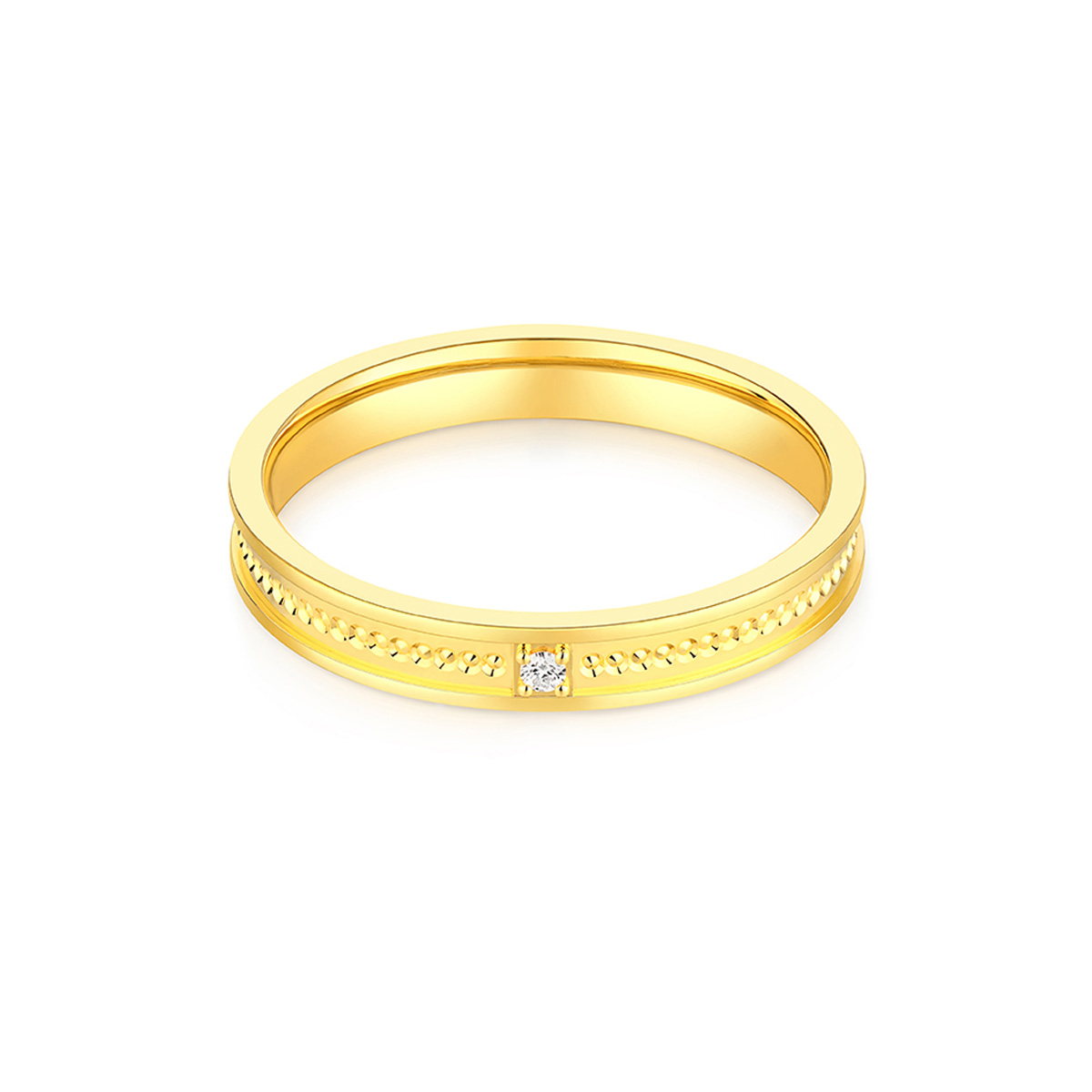 六福珠寶黃金對戒 - “傾愛時光”999足金鑽石對戒(男戒)