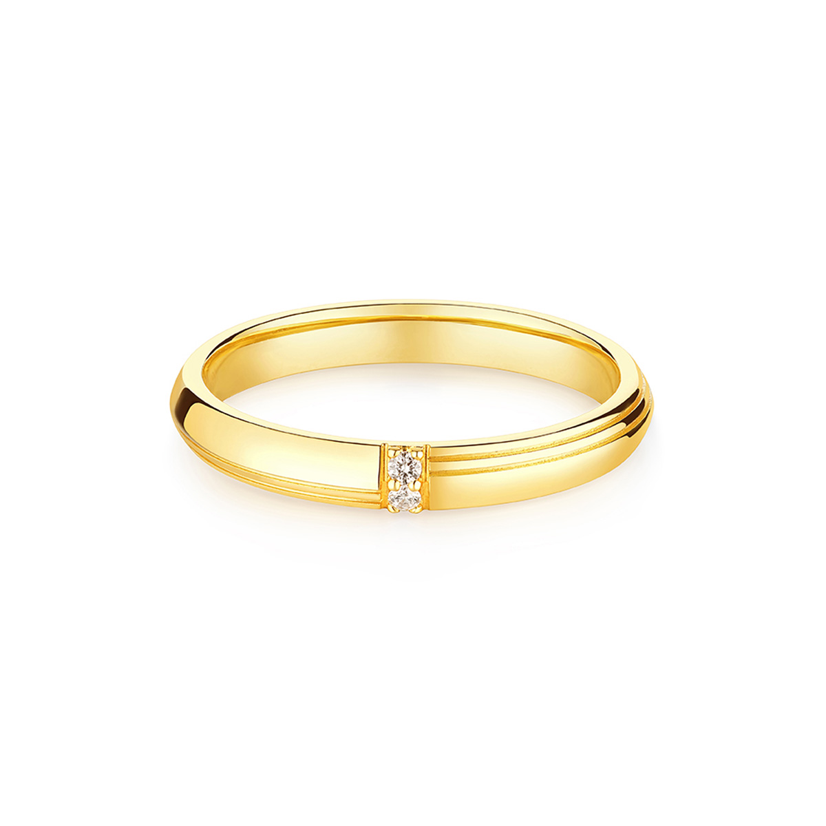 六福珠寶黃金對戒 - “愛意相伴”999足金鑽石對戒(女戒)