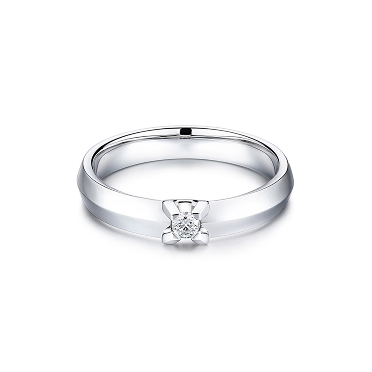 $t('六福珠寶')18K金对戒 - “执手相伴”18K金(白色)钻石对戒(女戒)