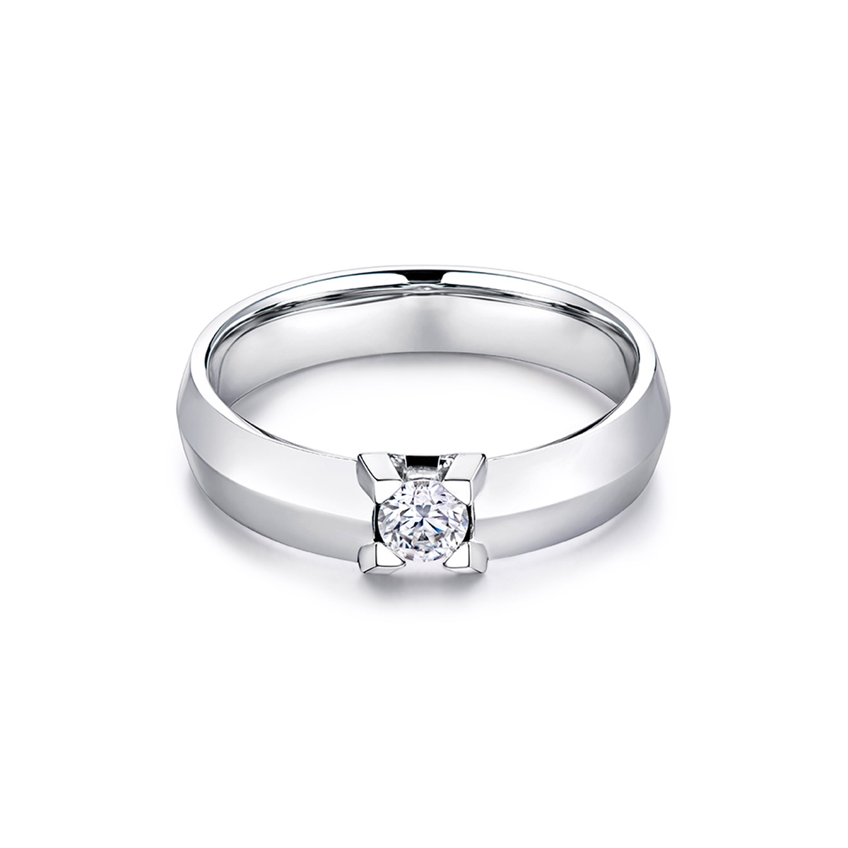 $t('六福珠寶')18K金對戒 - “執手相伴”18K金(白色)鑽石對戒(男戒)