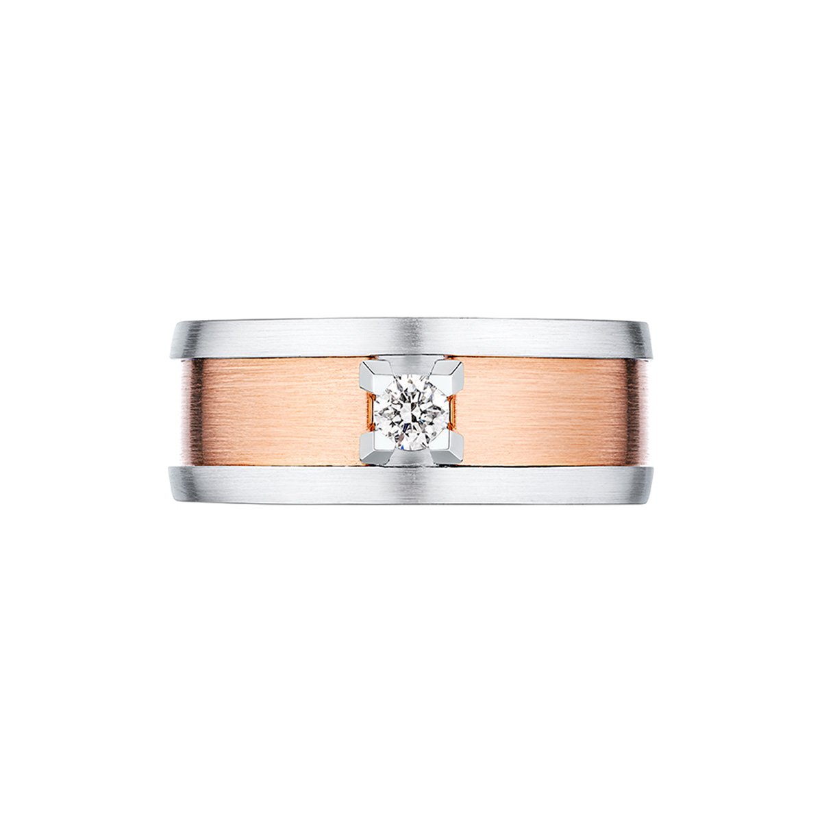 六福珠寶18K金對戒 - “型格誓約”18K金(分色)三角爪鑽石對戒(男戒)