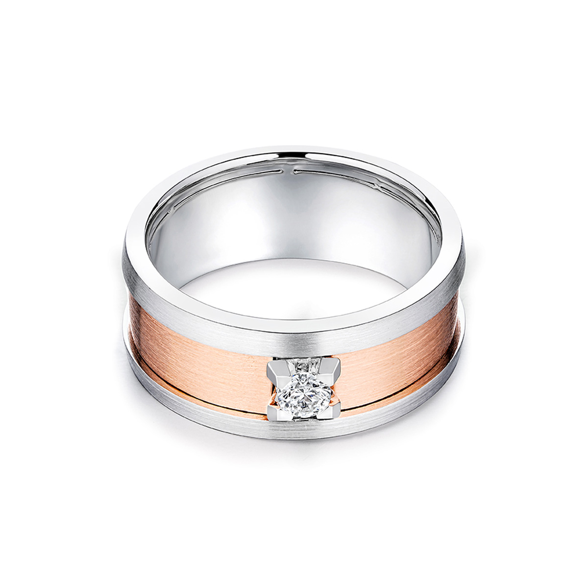 $t('六福珠寶')18K金對戒 - “型格誓約”18K金(分色)三角爪鑽石對戒(男戒)