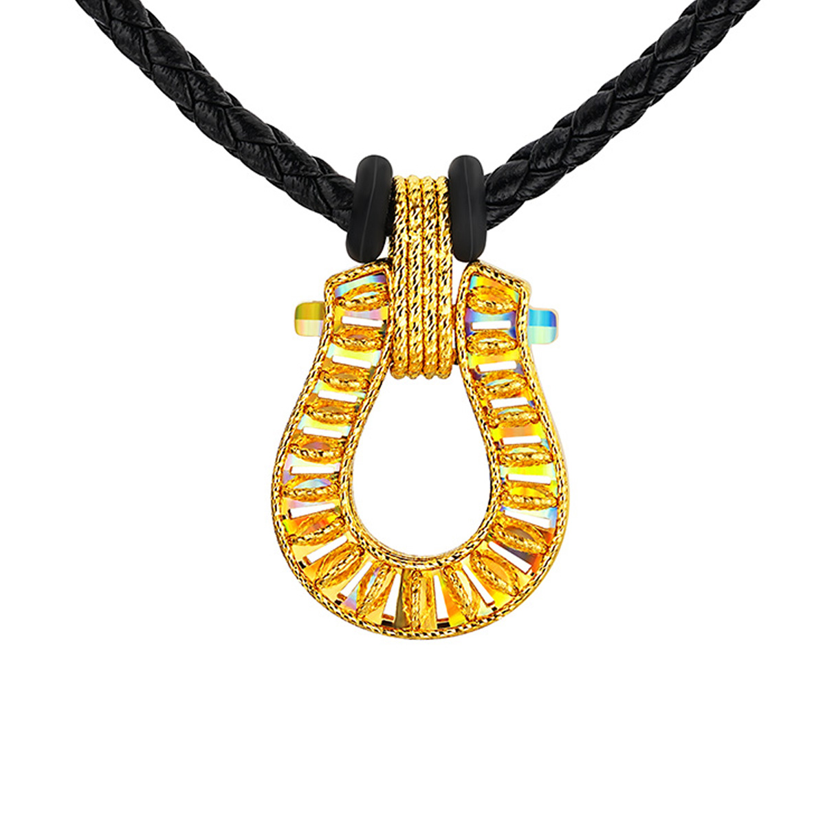 六福珠寶黃金吊墜 - "冰‧鑽馬蹄"999足金吊墜連頸繩