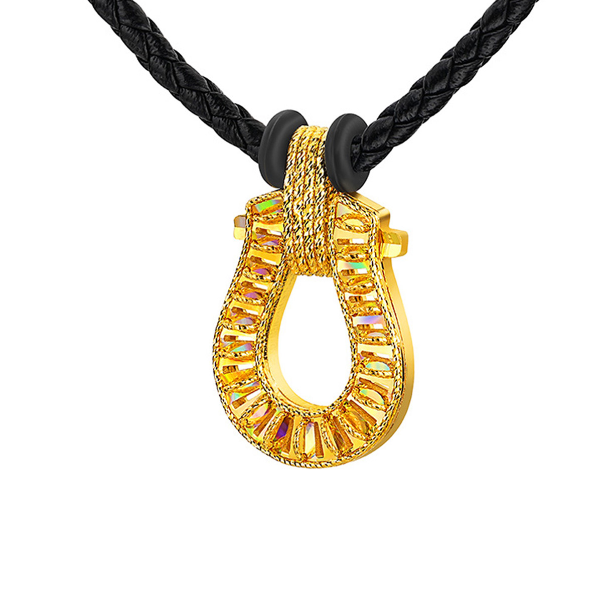 六福珠寶黃金吊墜 - "冰‧鑽馬蹄"999足金吊墜連頸繩