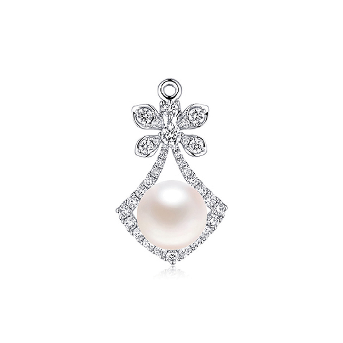 六福珠寶18K金吊墜 - "閃爍繁星"18K金(白色)珍珠鑽石吊墜