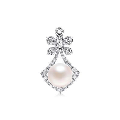 六福珠寶18K金吊墜 - "閃爍繁星"18K金(白色)珍珠鑽石吊墜