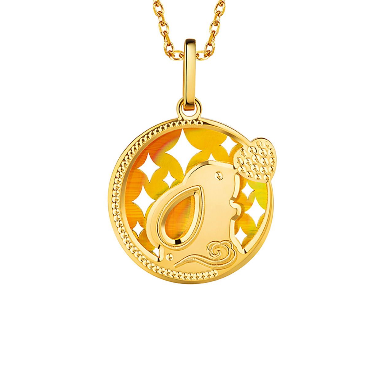 六福珠寶黃金吊墜 - "團圓兔"990黃金吊墜