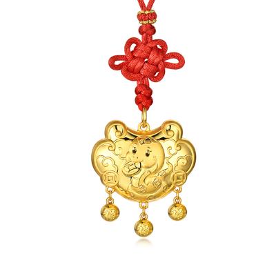 六福珠寶黃金吊墜 - “招財進寶”999.9黃金鎖包連精美頸繩