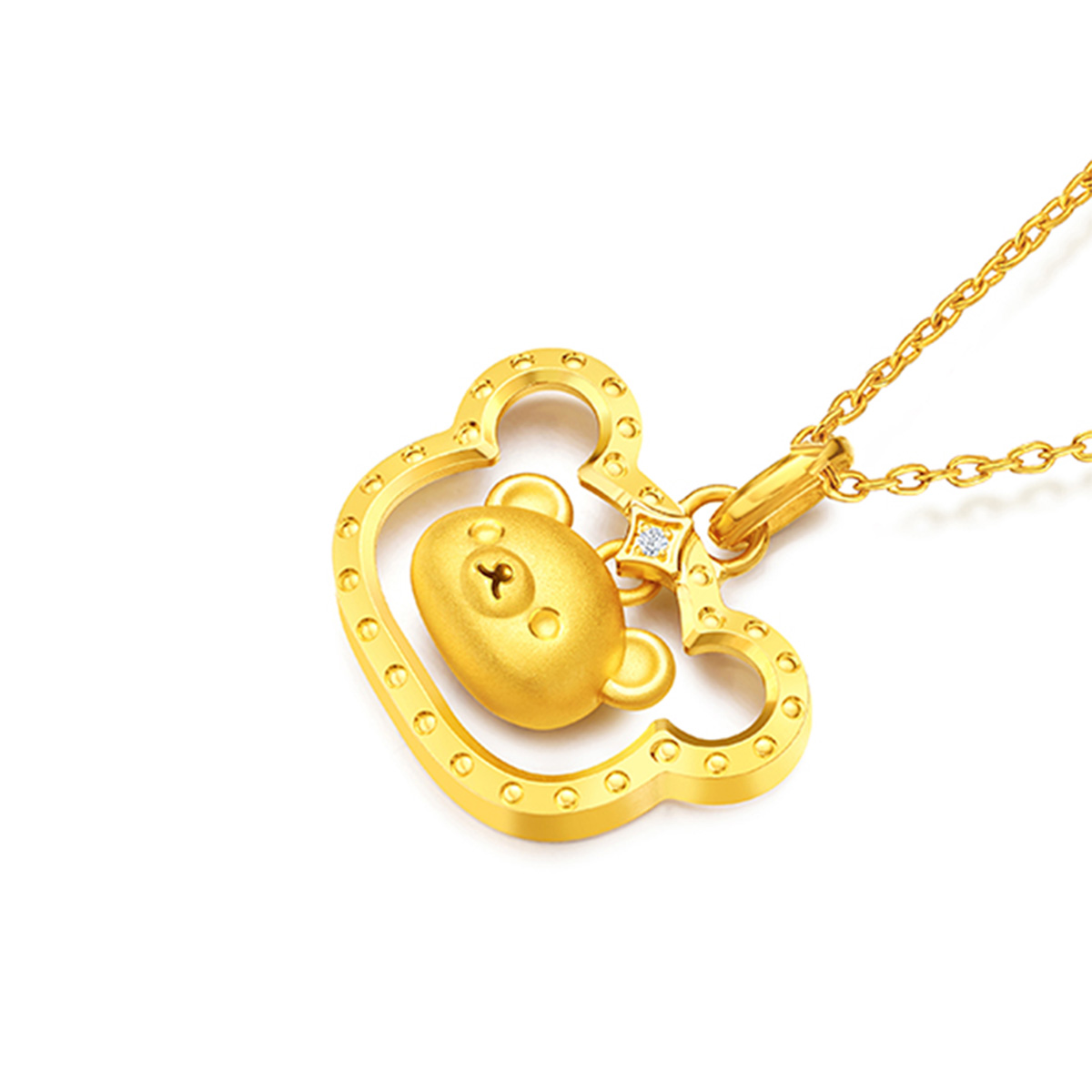 六福珠寶黃金吊墜 - "小熊頭像"Goldstyle•X999足金鑽石吊墜