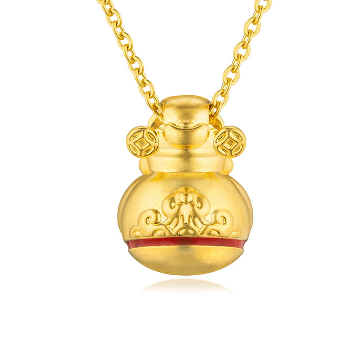 六福珠寶黃金吊墜 - "不倒一族"抱金財神999足金吊墜