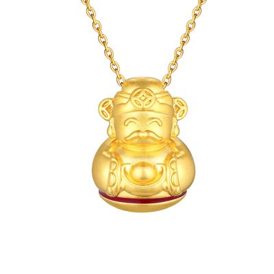 六福珠寶黃金吊墜 - "不倒一族"抱金財神999足金吊墜