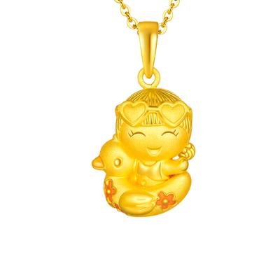 六福珠寶黃金吊墜 - "婷婷與鴨仔水泡圈"999足金琺瑯吊墜