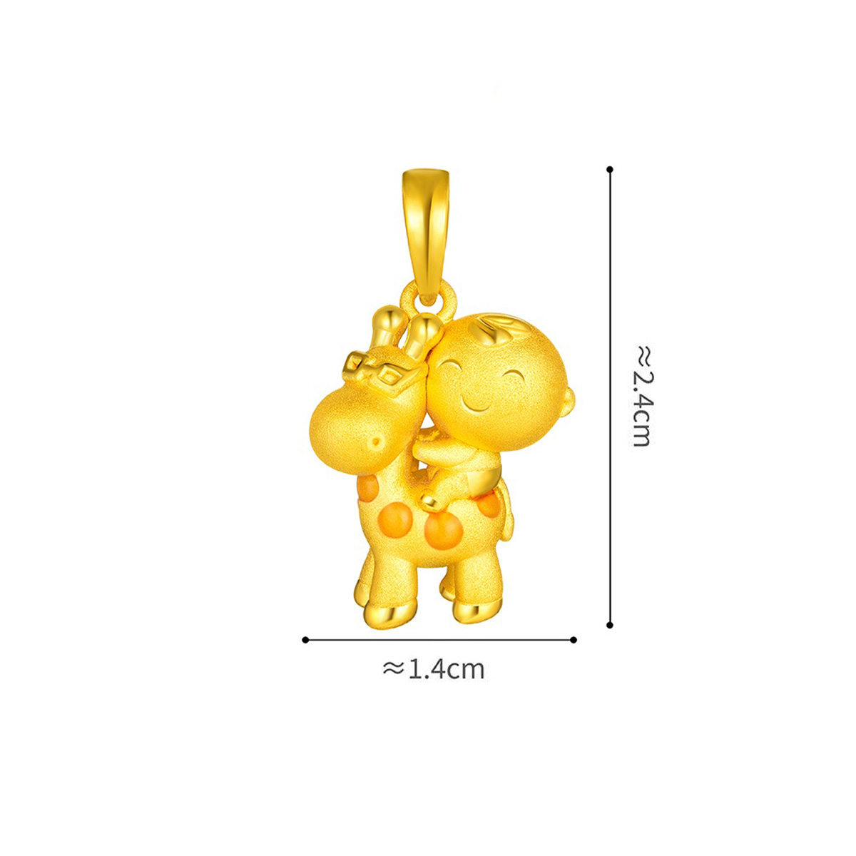六福珠寶黃金吊墜 - "嘉嘉與長頸鹿"999足金琺瑯吊墜
