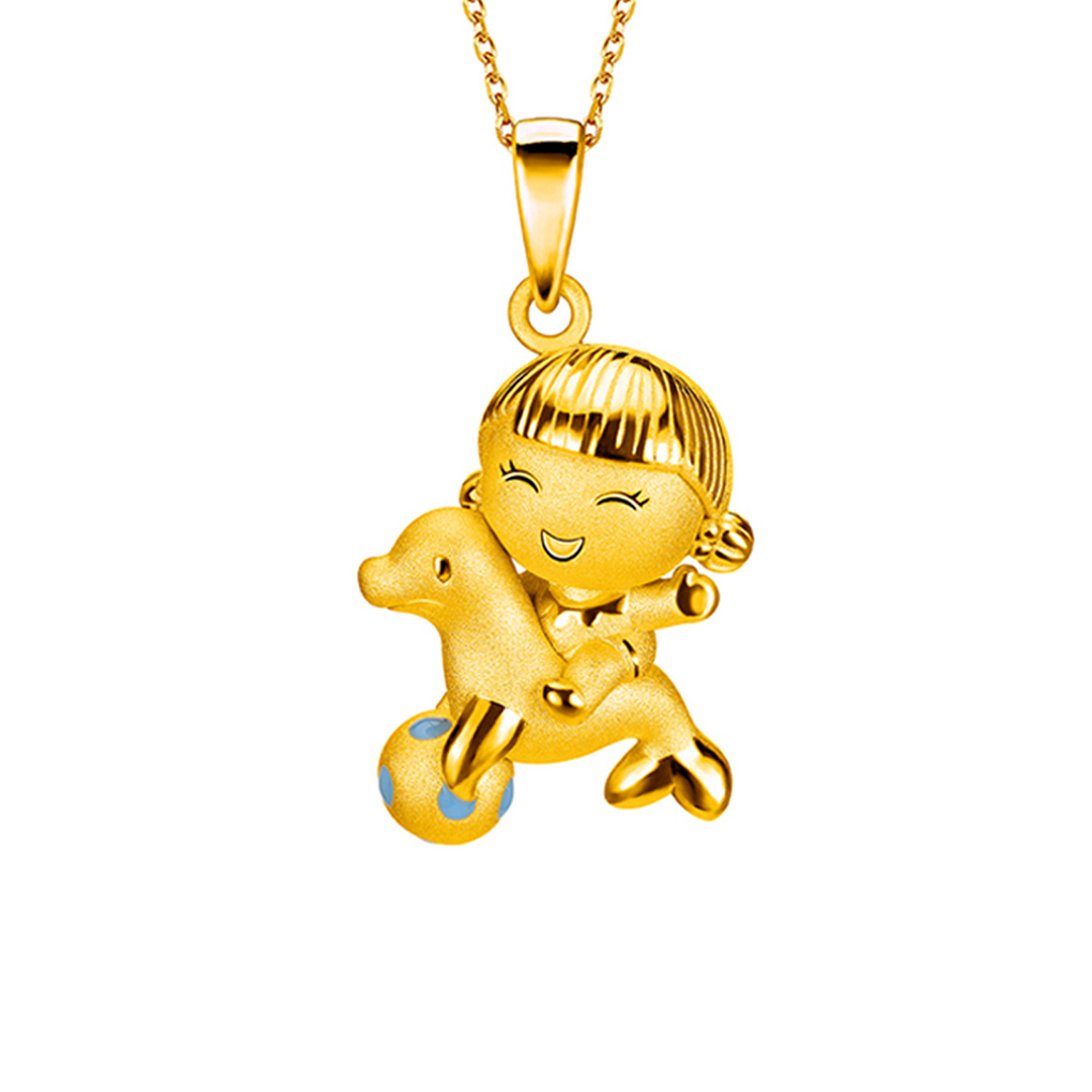 六福珠寶黃金吊墜 - "婷婷與海獅"999足金琺瑯吊墜