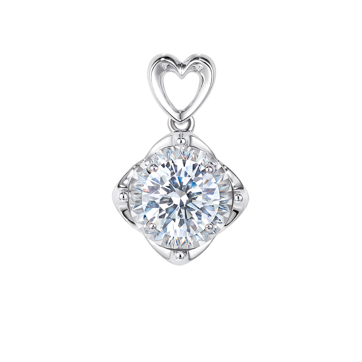 六福珠寶18K金吊墜 - "愛的星空"18K金(白色)鑽石吊墜(放閃車花工藝)