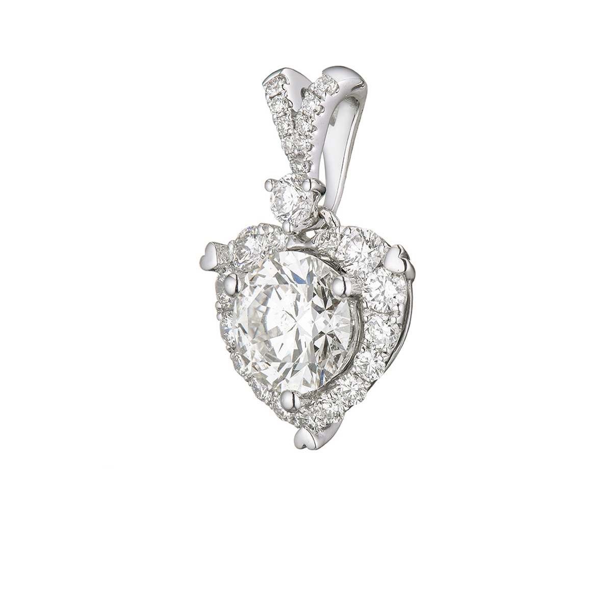 六福珠寶18K金吊墜 - "迷人心鑽"18K金(白色)心形鑽石吊墜