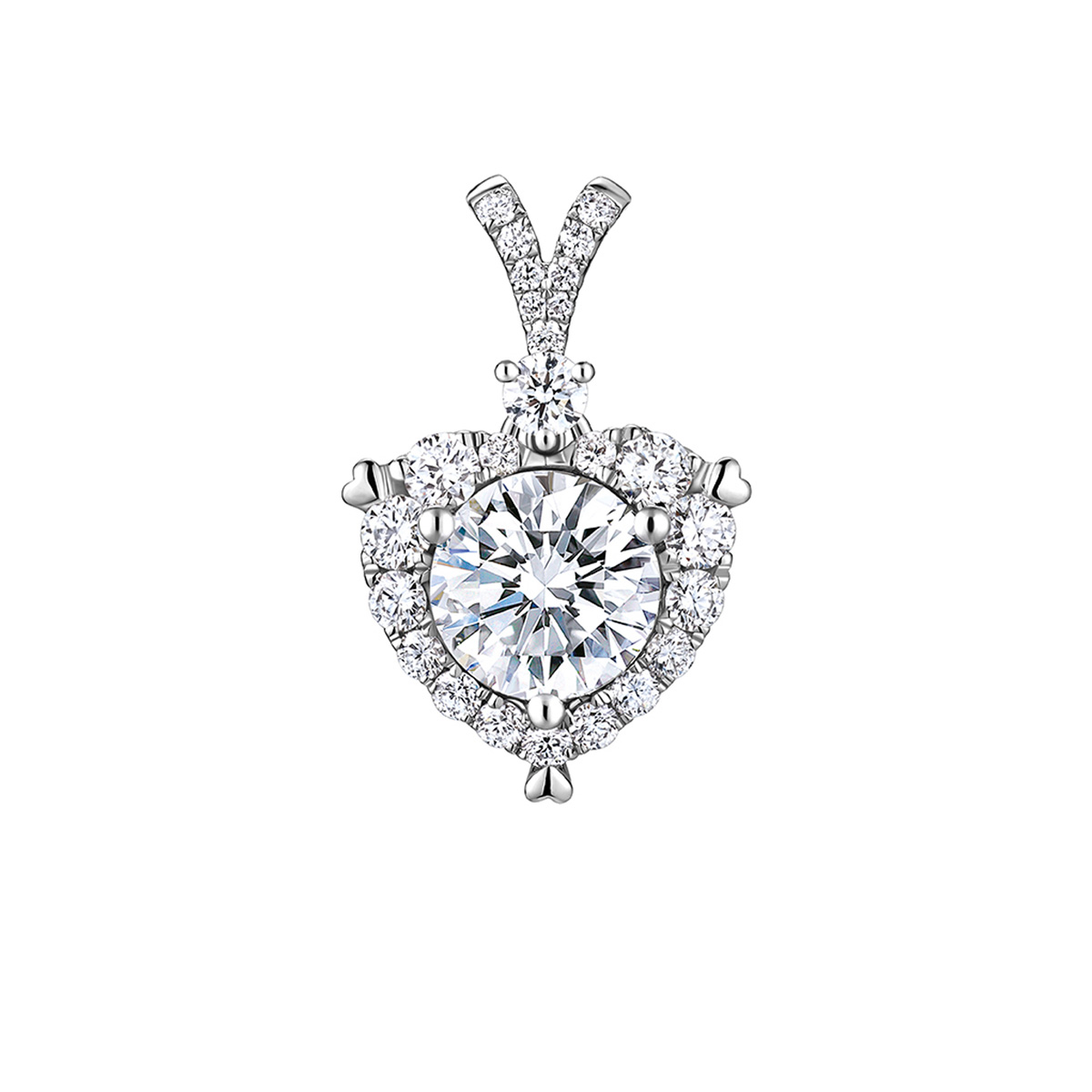 六福珠寶18K金吊墜 - "迷人心鑽"18K金(白色)心形鑽石吊墜