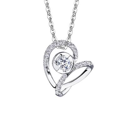 六福珠寶18K金吊墜 - "心環"18K金(白色)環形鑽石吊墜