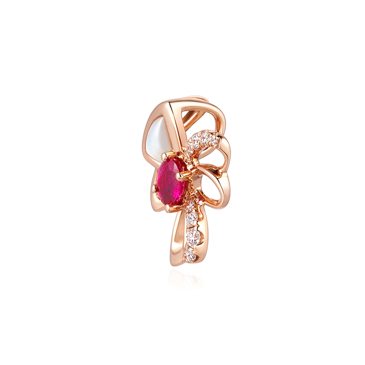 六福珠寶18K金吊墜 - "優美蝶結"18K金寶石鑽石貝母吊墜–多色選擇