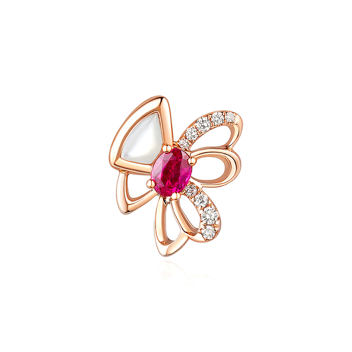 六福珠寶18K金吊墜 - "優美蝶結"18K金寶石鑽石貝母吊墜–多色選擇