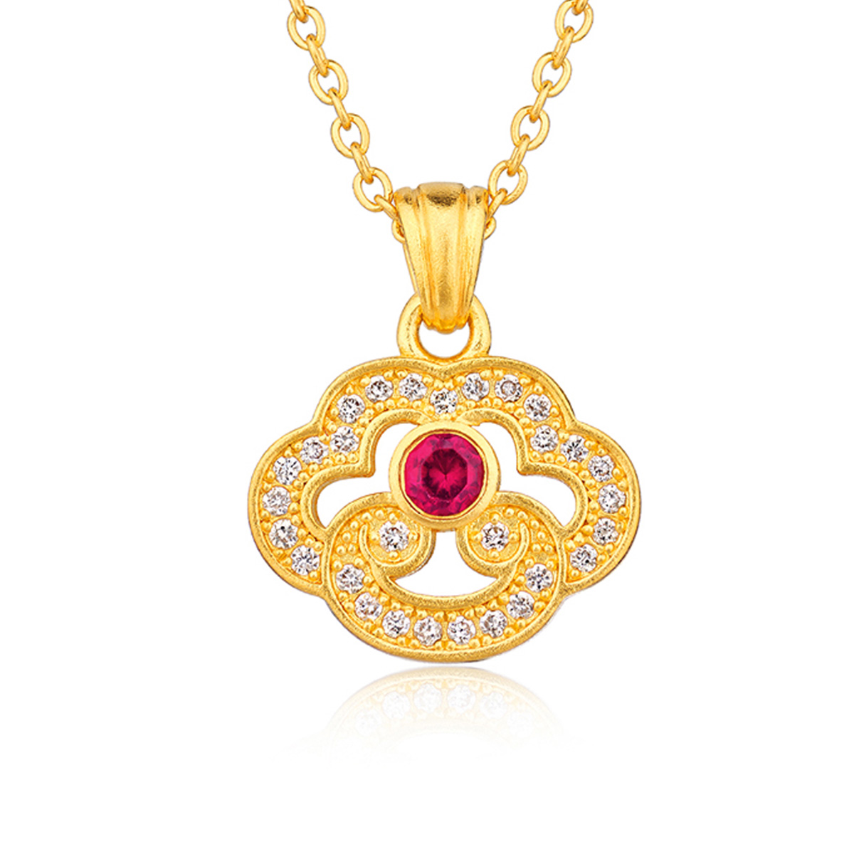 六福珠寶黃金吊墜 - "紅運如意"999.9黃金紅寶石鑽石吊墜