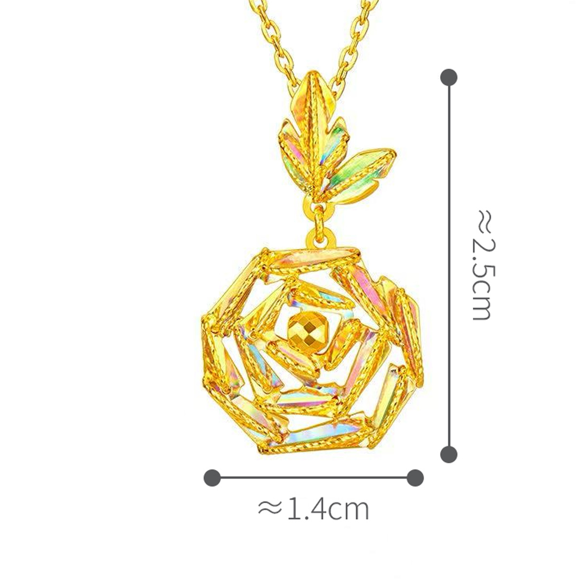 六福珠寶黃金吊墜 - “冰‧鑽玫瑰”999足金吊墜