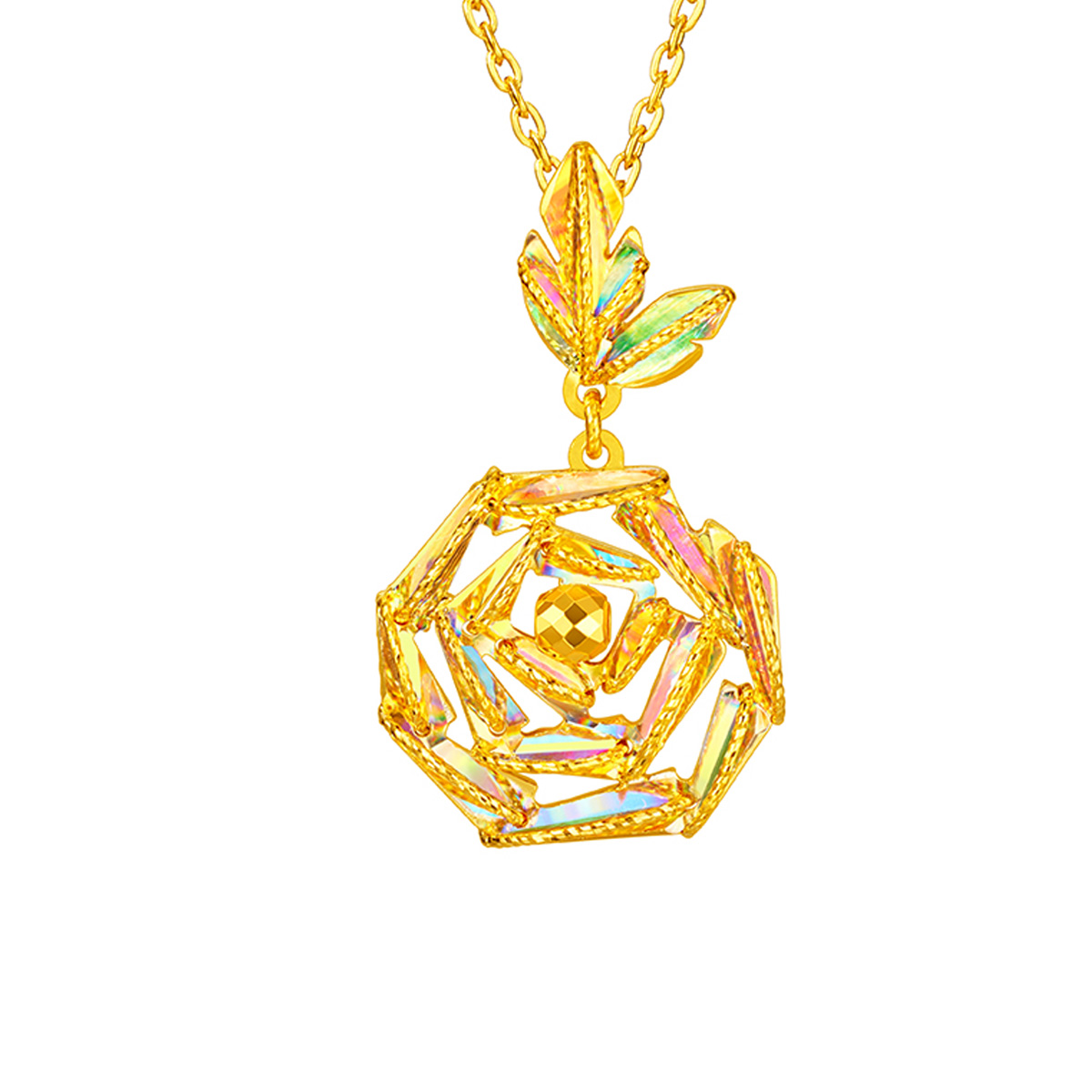 六福珠寶黃金吊墜 - “冰‧鑽玫瑰”999足金吊墜