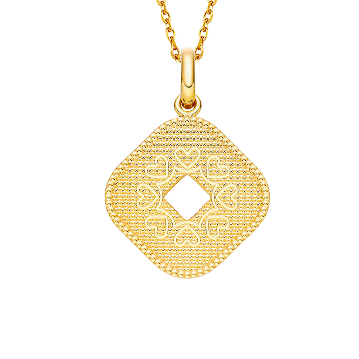 六福珠寶黃金吊墜 - "幸福小方"迷你心形990黃金琺瑯吊墜