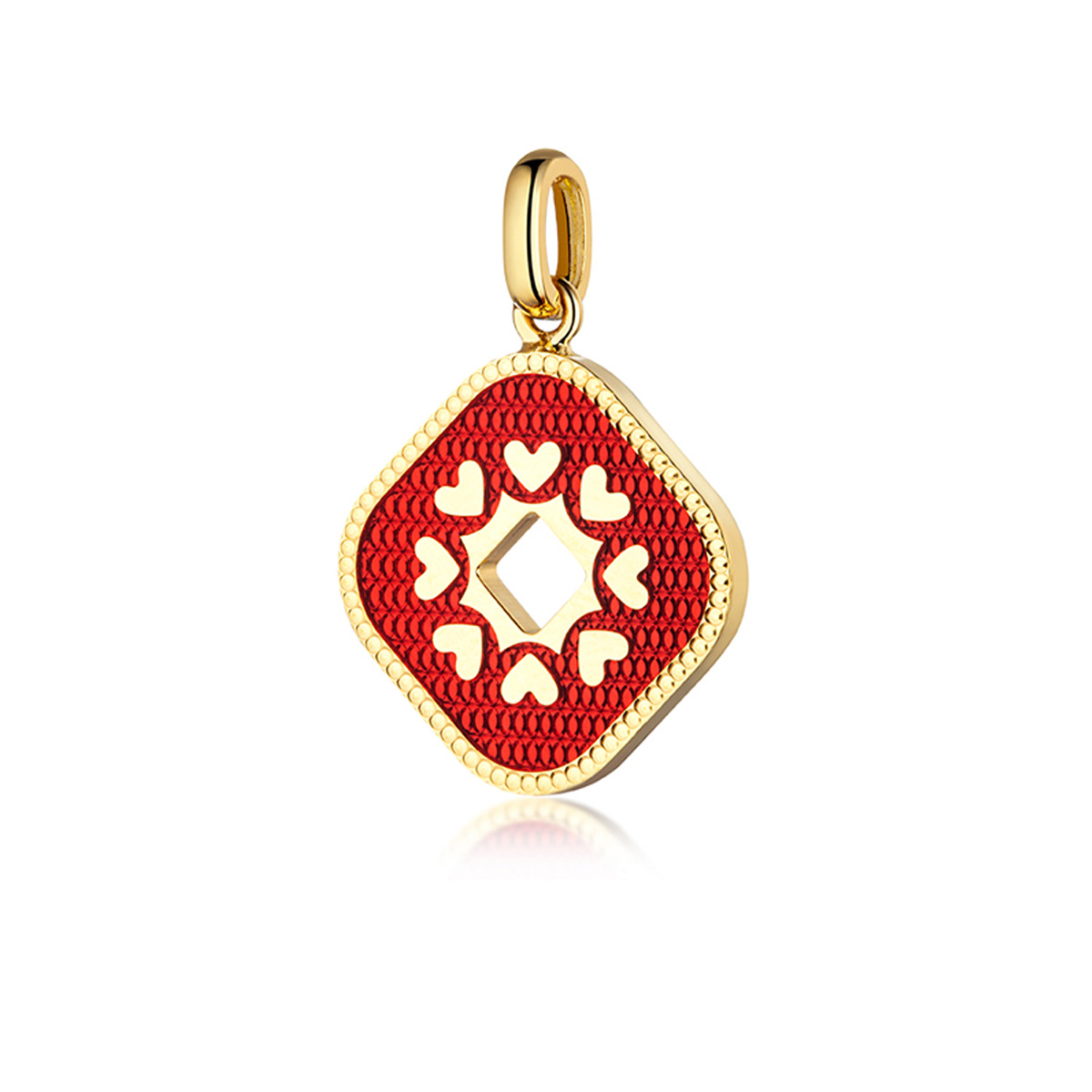 六福珠寶黃金吊墜 - "幸福小方"迷你心形990黃金琺瑯吊墜