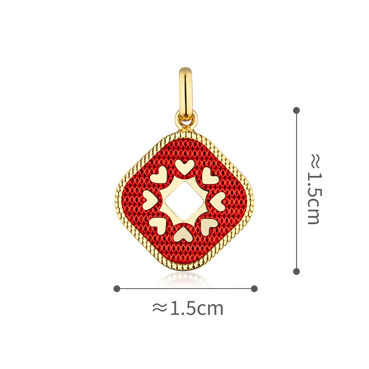 六福珠寶黃金吊墜 - "幸福小方"迷你心形990黃金琺瑯吊墜