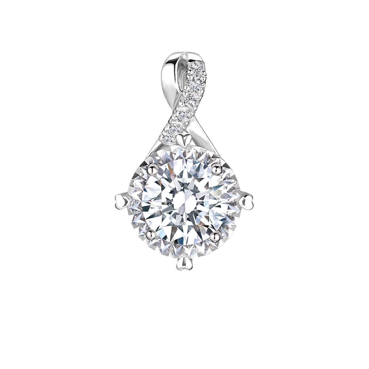 六福珠寶18K金吊墜 - "愛的光芒"18K金(白色)鑽石吊墜(放閃車花工藝)