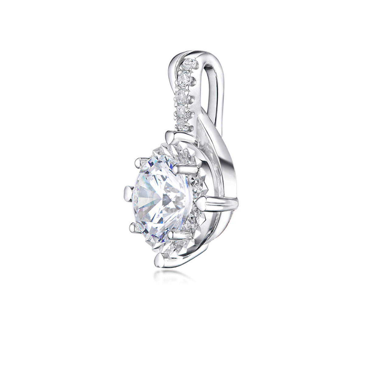 六福珠寶18K金吊墜 - "愛的光芒"18K金(白色)鑽石吊墜(放閃車花工藝)