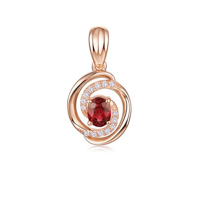 六福珠寶18K金吊墜 - 18K玫瑰金紅寶石鑽石旋渦形吊墜