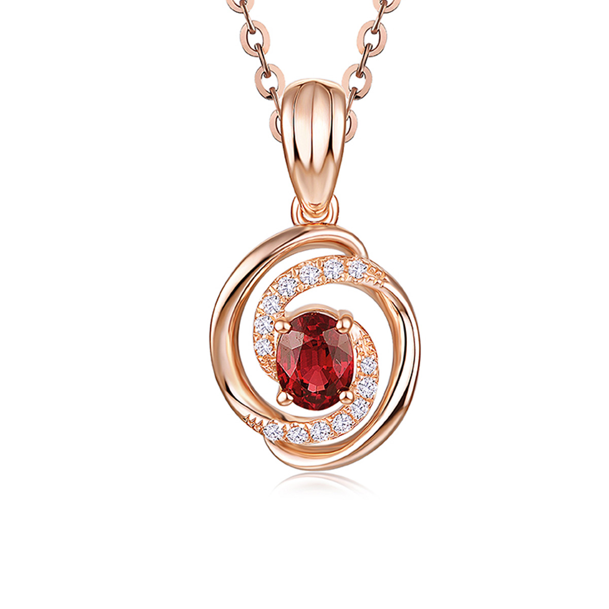 六福珠寶18K金吊墜 - 18K玫瑰金紅寶石鑽石旋渦形吊墜