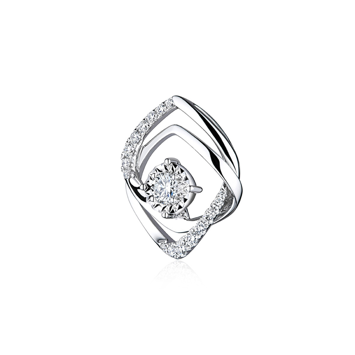 六福珠寶18K金吊墜 - "遇愛"18K金(白色)鑽石吊墜(放閃車花工藝)