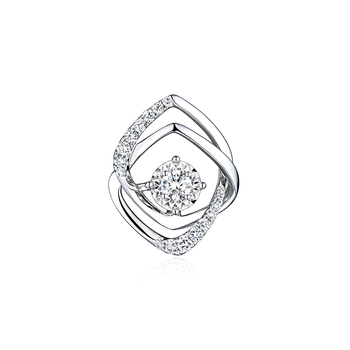 六福珠寶18K金吊墜 - "遇愛"18K金(白色)鑽石吊墜(放閃車花工藝)